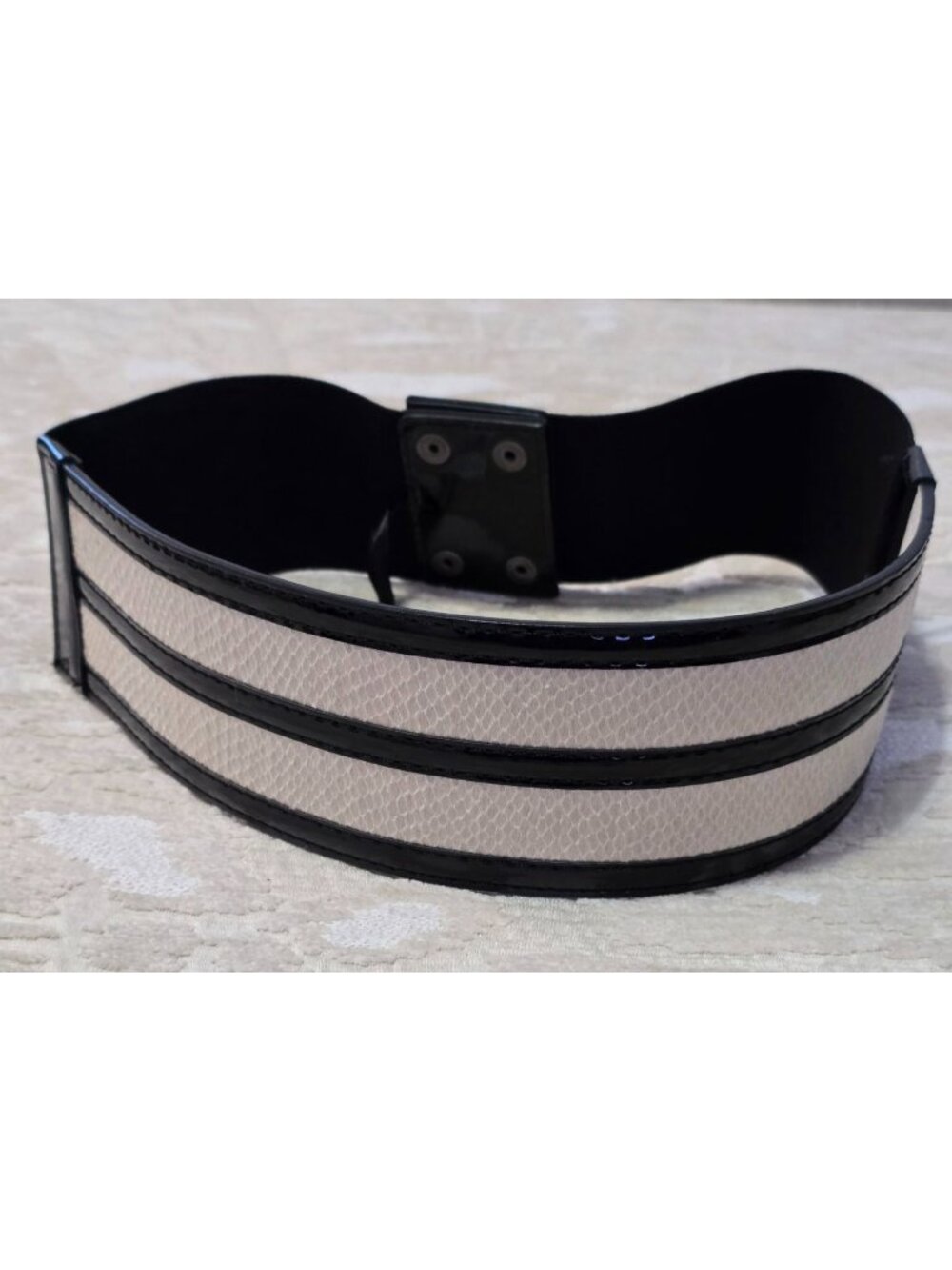 White House Black Market Womens Elastic Stretch Belt Black & Beige M Wide